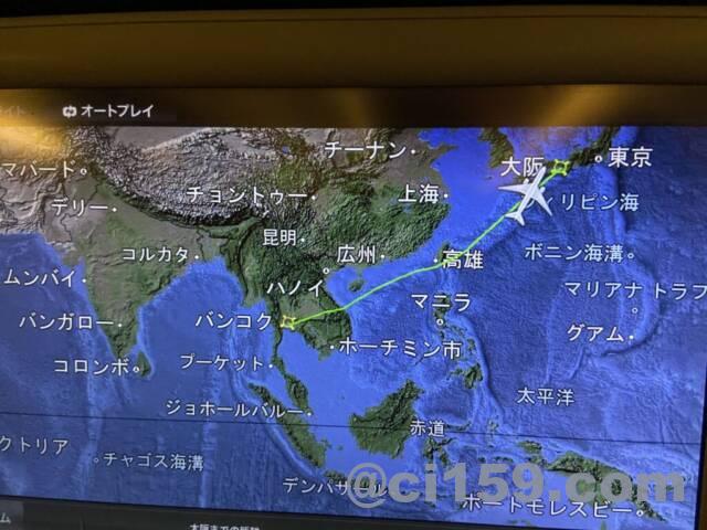 タイ国際航空TG622便のフライトマップ